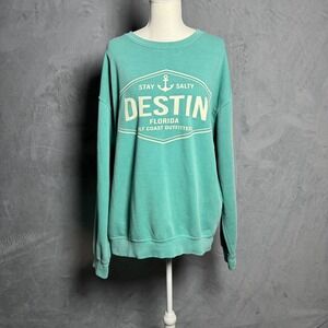 u.s. vintage teal destin florida graphic sweatshirt beachy coastal vibe L